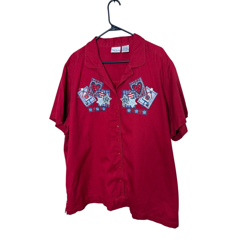 Bobbie Brooks Woman Red Americana Patchwork Button Down Shirt Plus Size 26W/28W